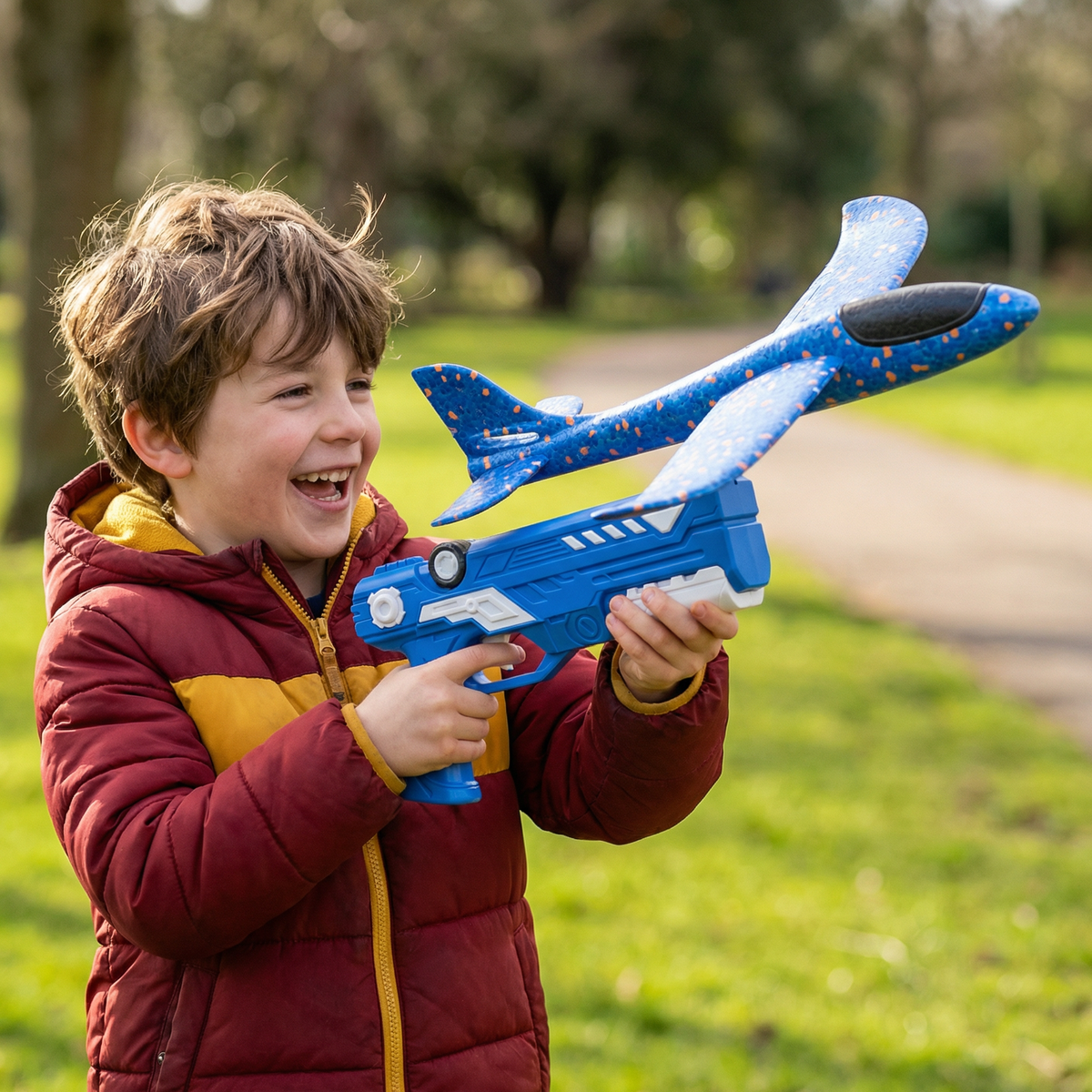 Lanceur d'avions en mousse bleu pour enfants