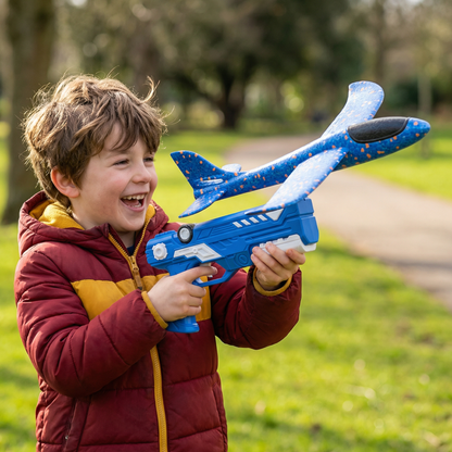 Lanceur d'avions en mousse bleu pour enfants