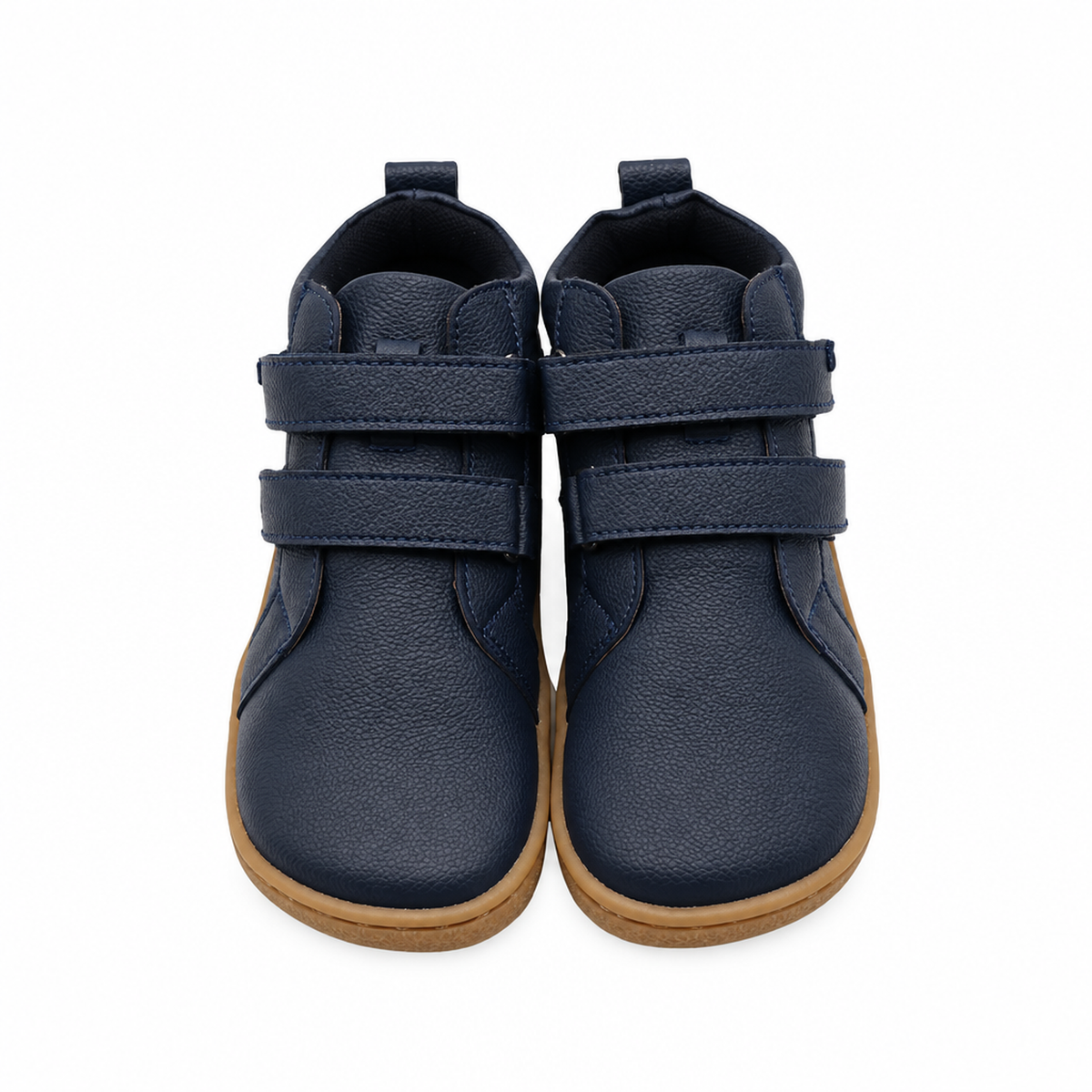 Bottine barefoot en cuir bleu marine pour tout-petits, photo produit en studio