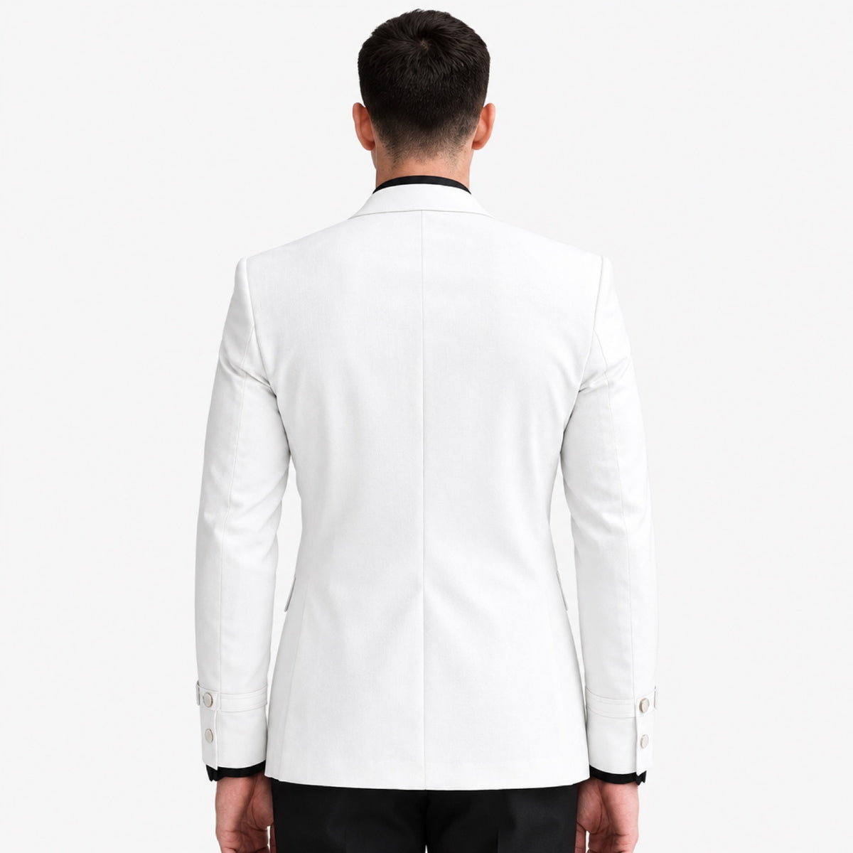 Dos du blazer homme blanc ajusté, ligne d'épaules structurée