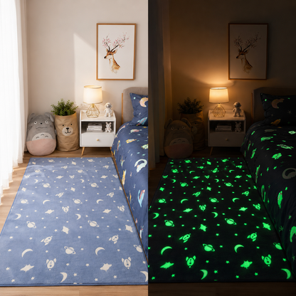 Tapis phosphorescent bleu motif espace