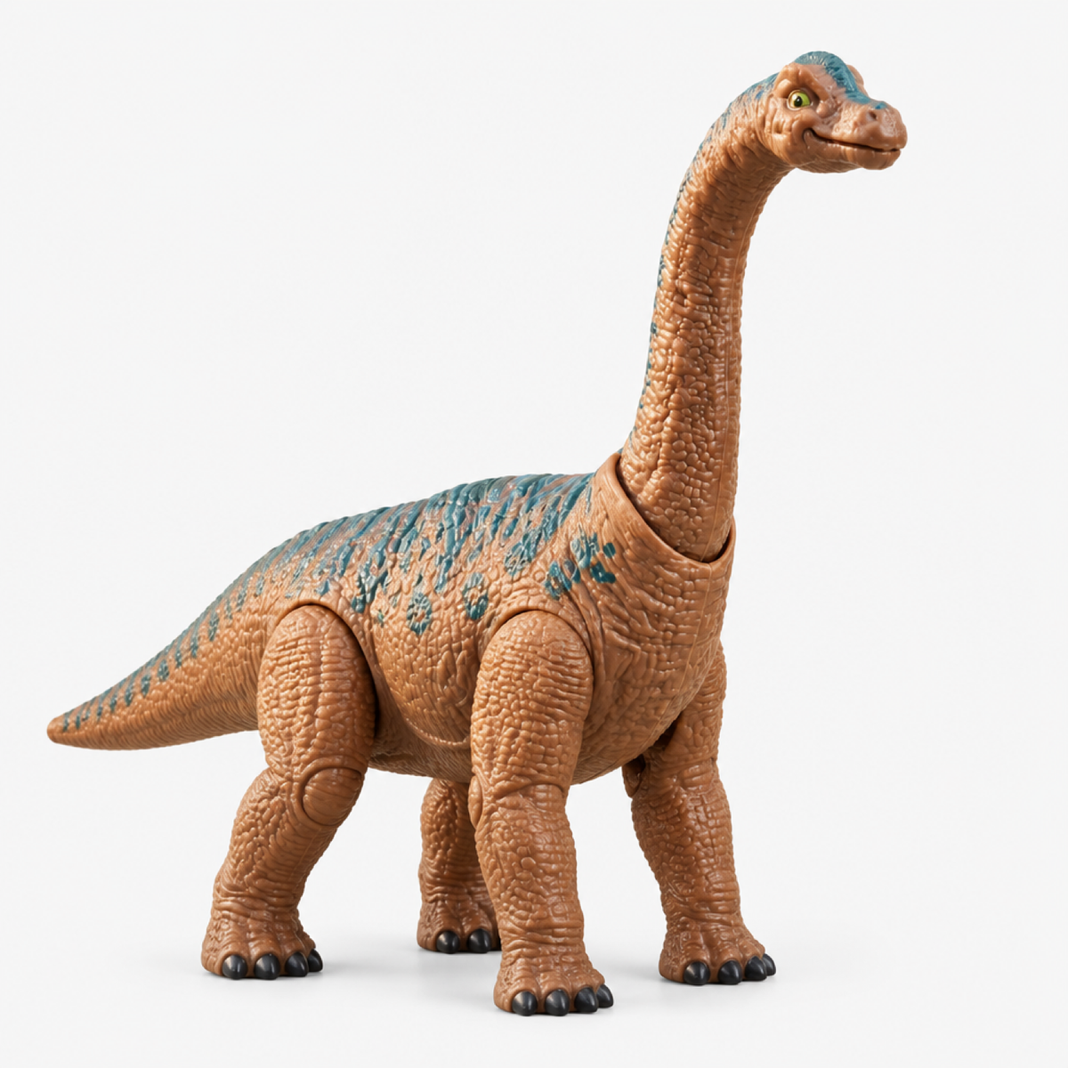 Figurine articulée de Brachiosaure réaliste, corps brun et bleu texturé avec long cou