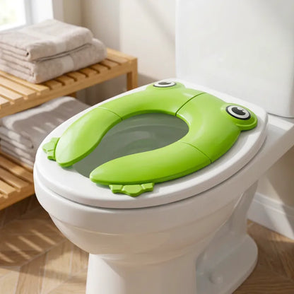 Réducteur de toilette grenouille pliable, coloris vert