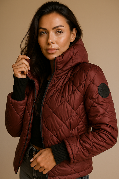 Manteau matelassé luxe rouge rose, col haut