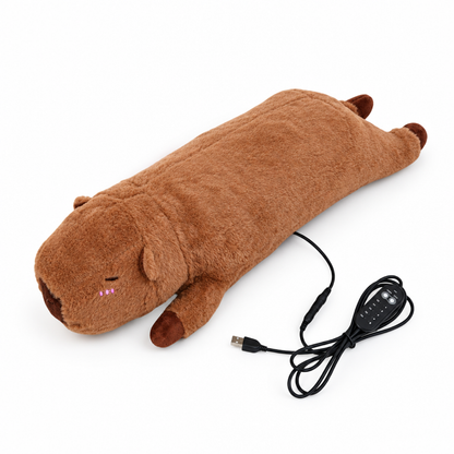 Capybara allongé en peluche chauffante, bouillotte électrique, photo studio