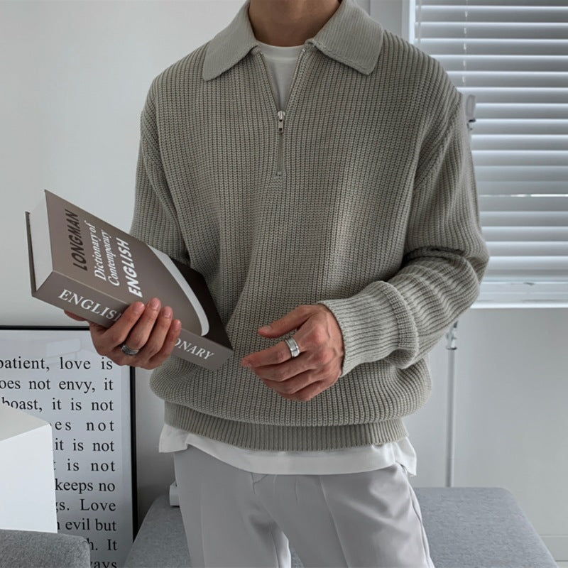 Pull zippé homme maille Gris