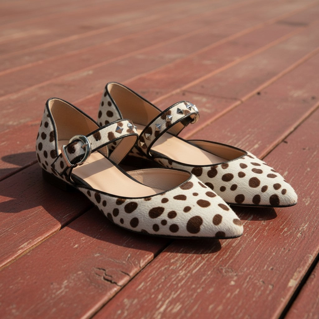 Ballerines Mary Jane femme à pois, bout pointu