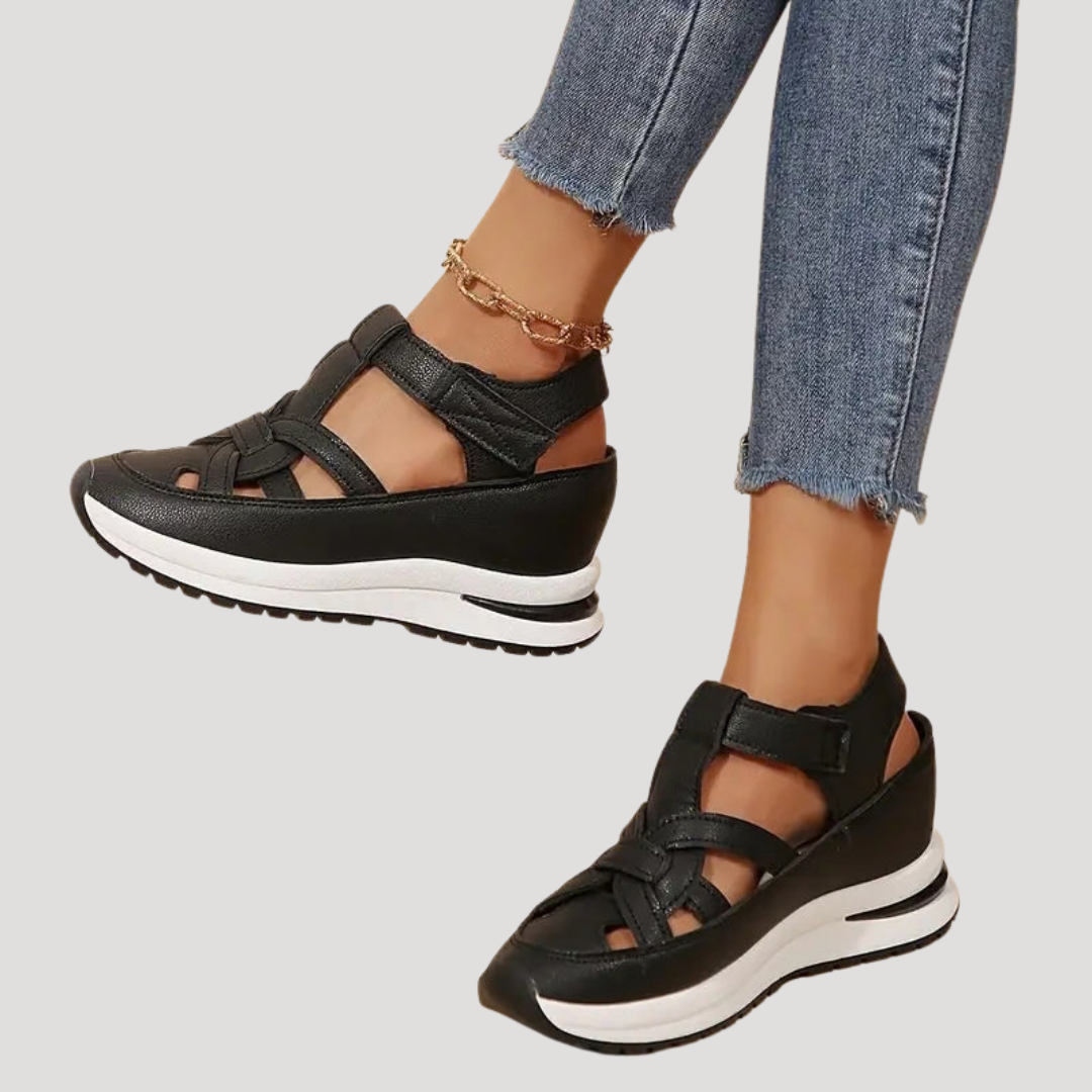 Baskets femme cuir, détail finitions
