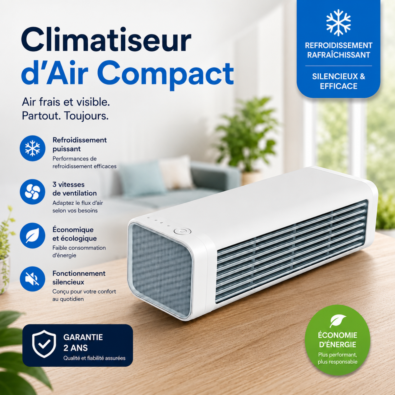 Climatiseur Rafraîchisseur d'Air – Air Frais Instantané & Silencieux