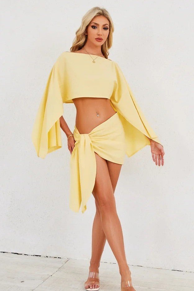 Ensemble Deux Pièces Femme – Épaules Dénudées & Drapé Fluide, Style Estival Chic