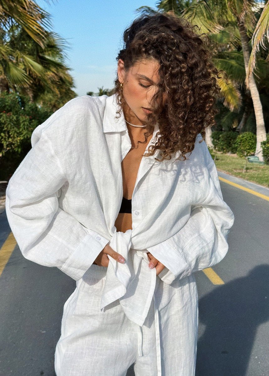 Ensemble Deux Pièces Femme en Coton – Chemise & Pantalon Fluide, Style Lounge Chic