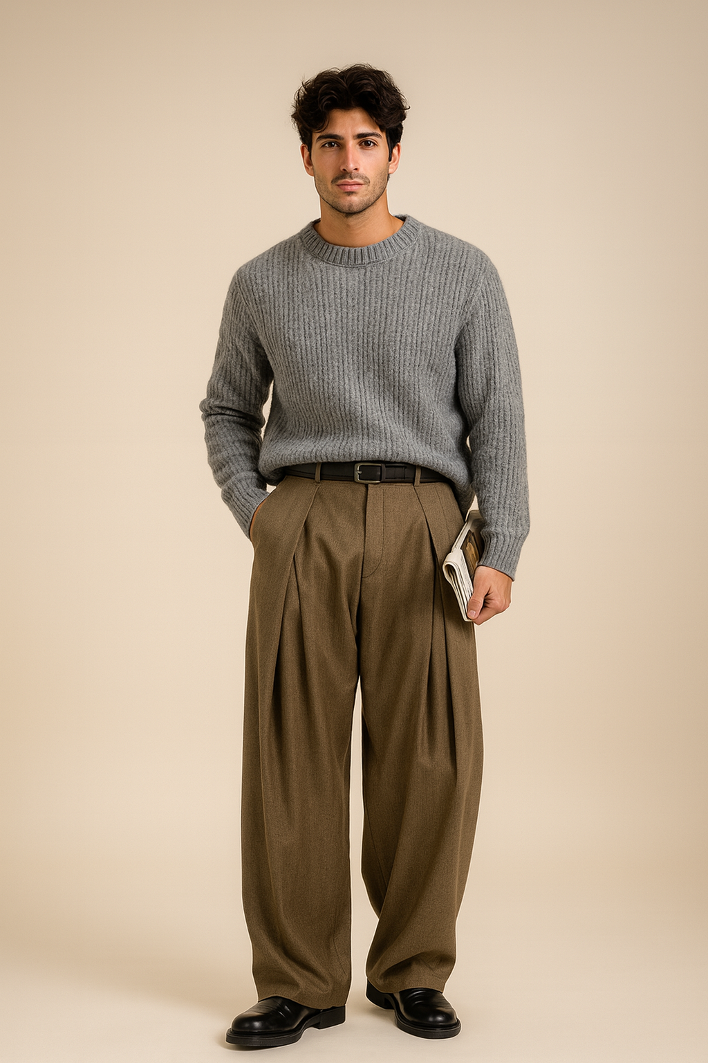 Pantalon homme à plis, porté élégant
