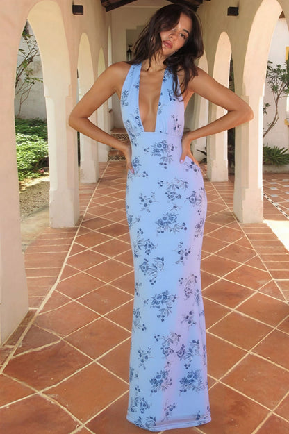 Robe Maxi Fleurie Femme – Col V Plongeant, Coupe Longue & Style Bohème