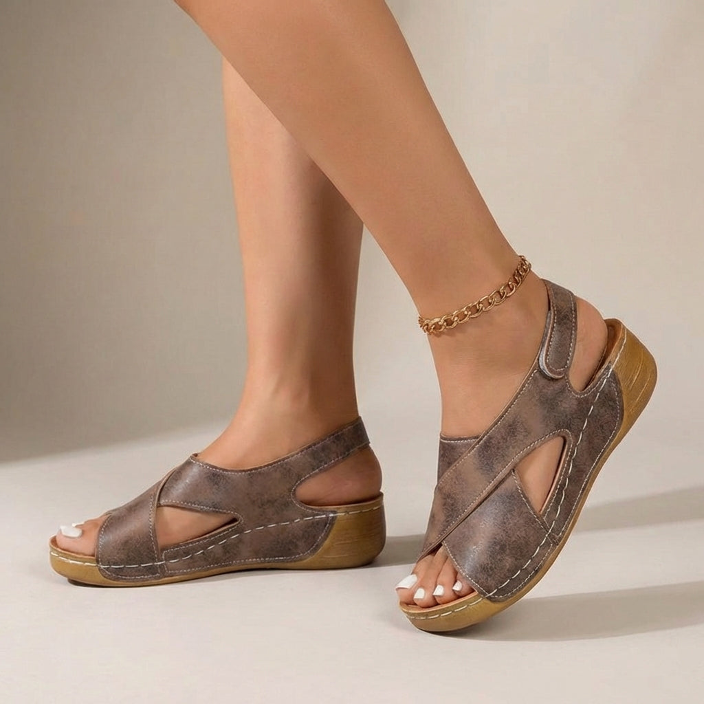 Sandales orthopédiques compensées femme - Beige