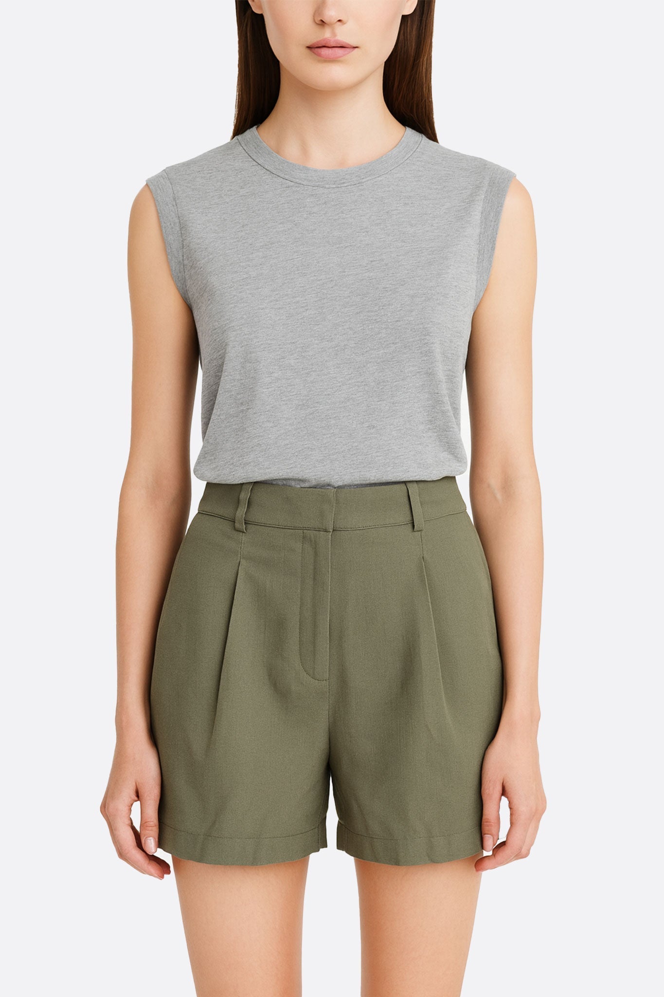 Short taille haute élégant femme - Vert - vue 2