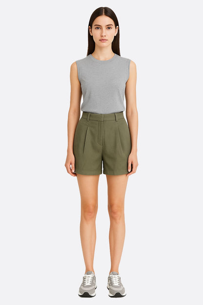 Short taille haute élégant femme - Vert - vue 3