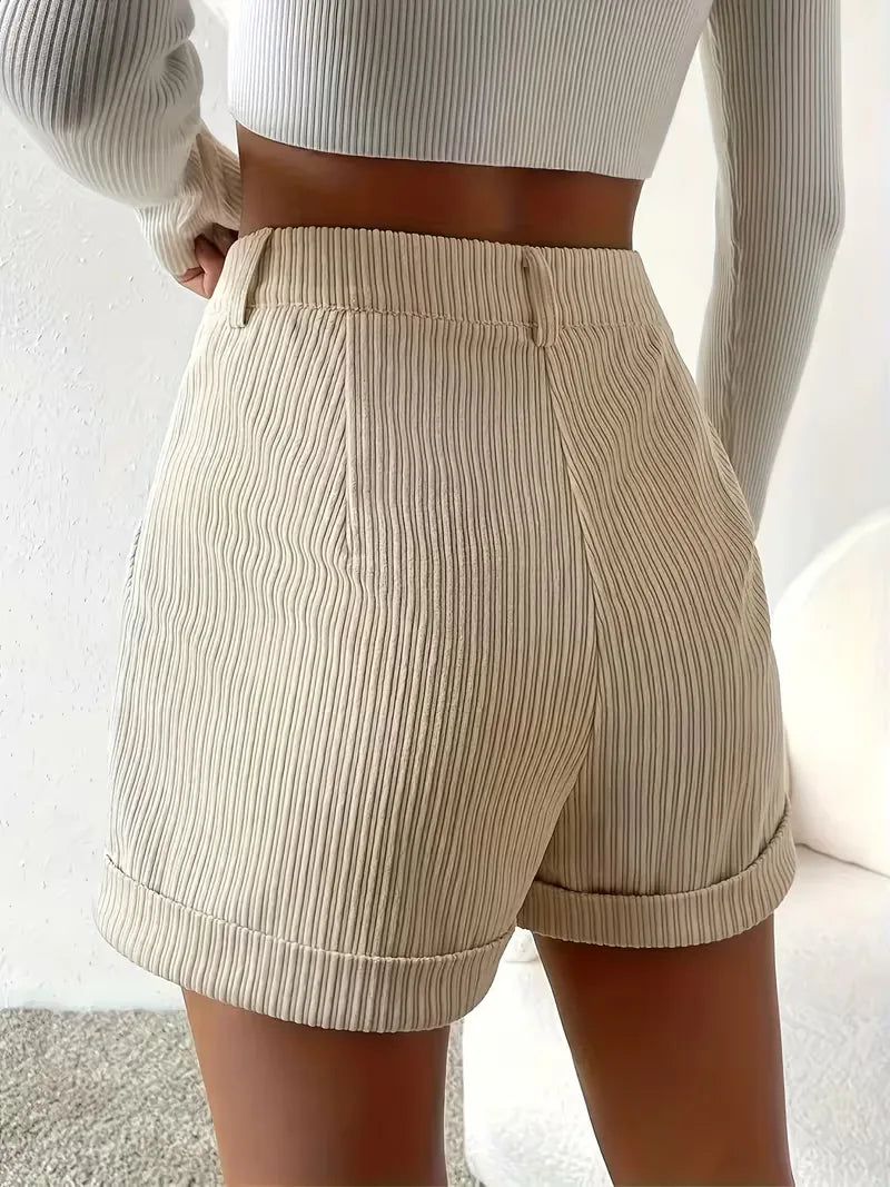 Short taille haute texturé femme - Beige - vue 2