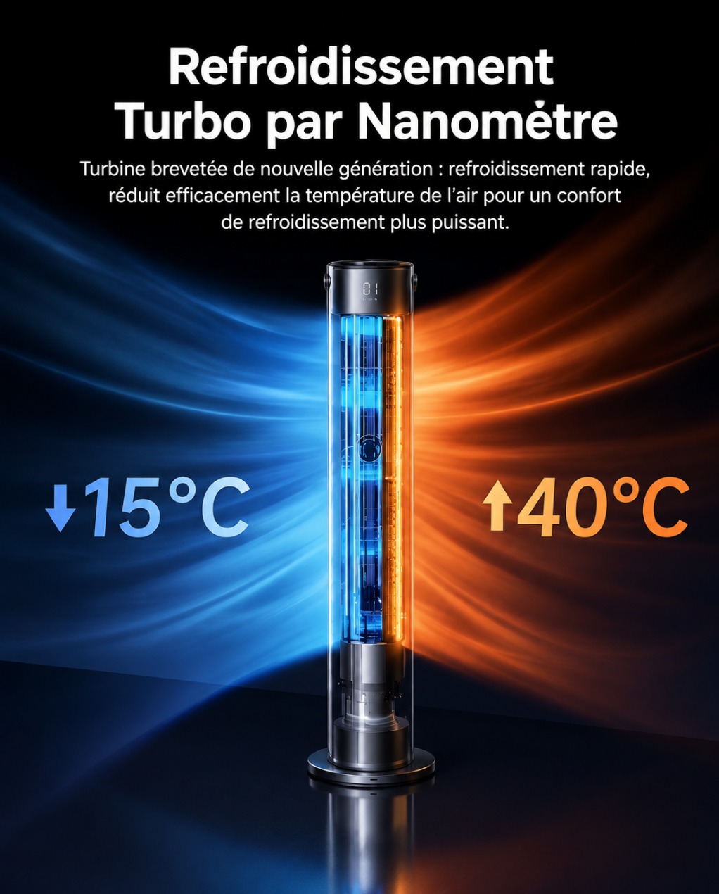 Ventilateur Colonne Portable 104 cm – Télécommande, Fonction Rafraîchissante & Ultra-Silencieux