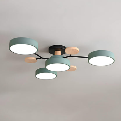 Suspension LED circulaire dans un salon moderne