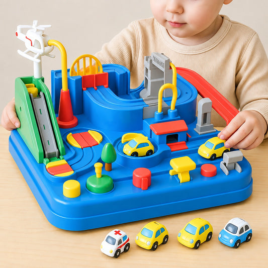 Circuit de voitures multi-niveaux complet avec piste mécanique en spirale et plusieurs étages