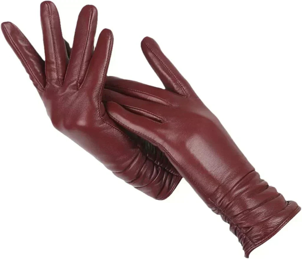 Gants femme en cuir de mouton marron châtaigne