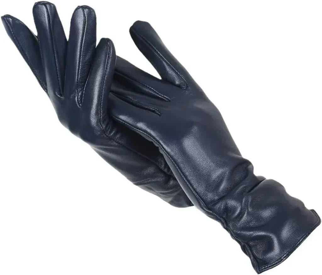 Gants femme en cuir de mouton bleu marine