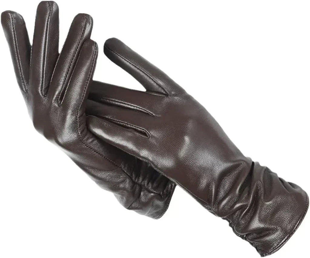 Gants femme en cuir de mouton brun foncé
