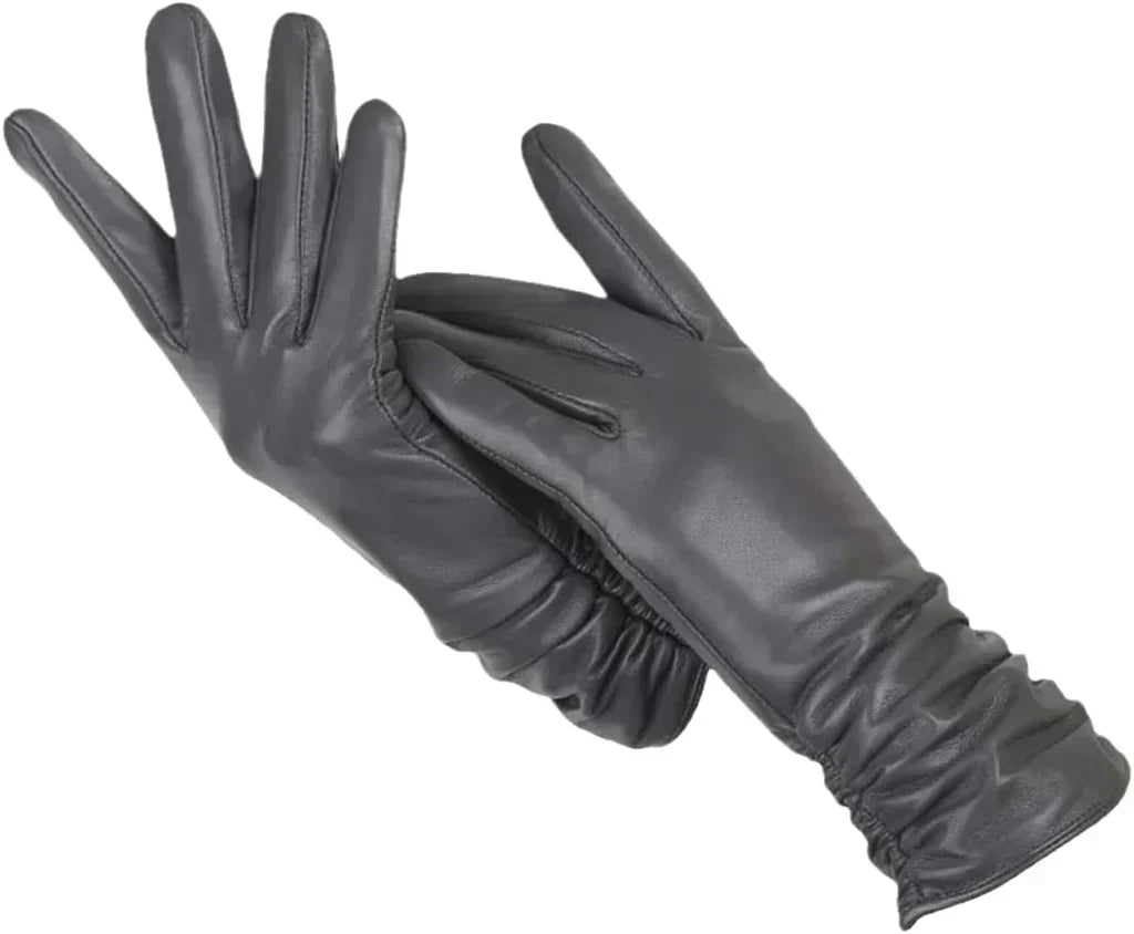 Gants femme en cuir de mouton gris foncé