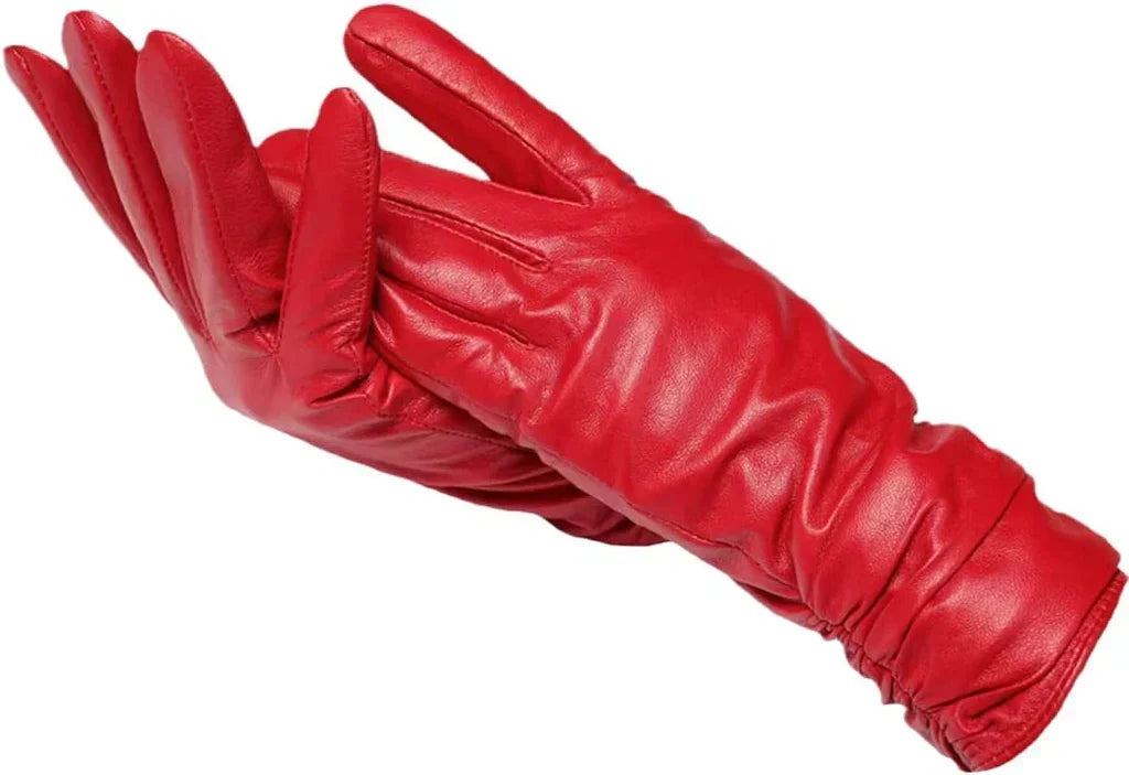 Gants femme en cuir de mouton rouge