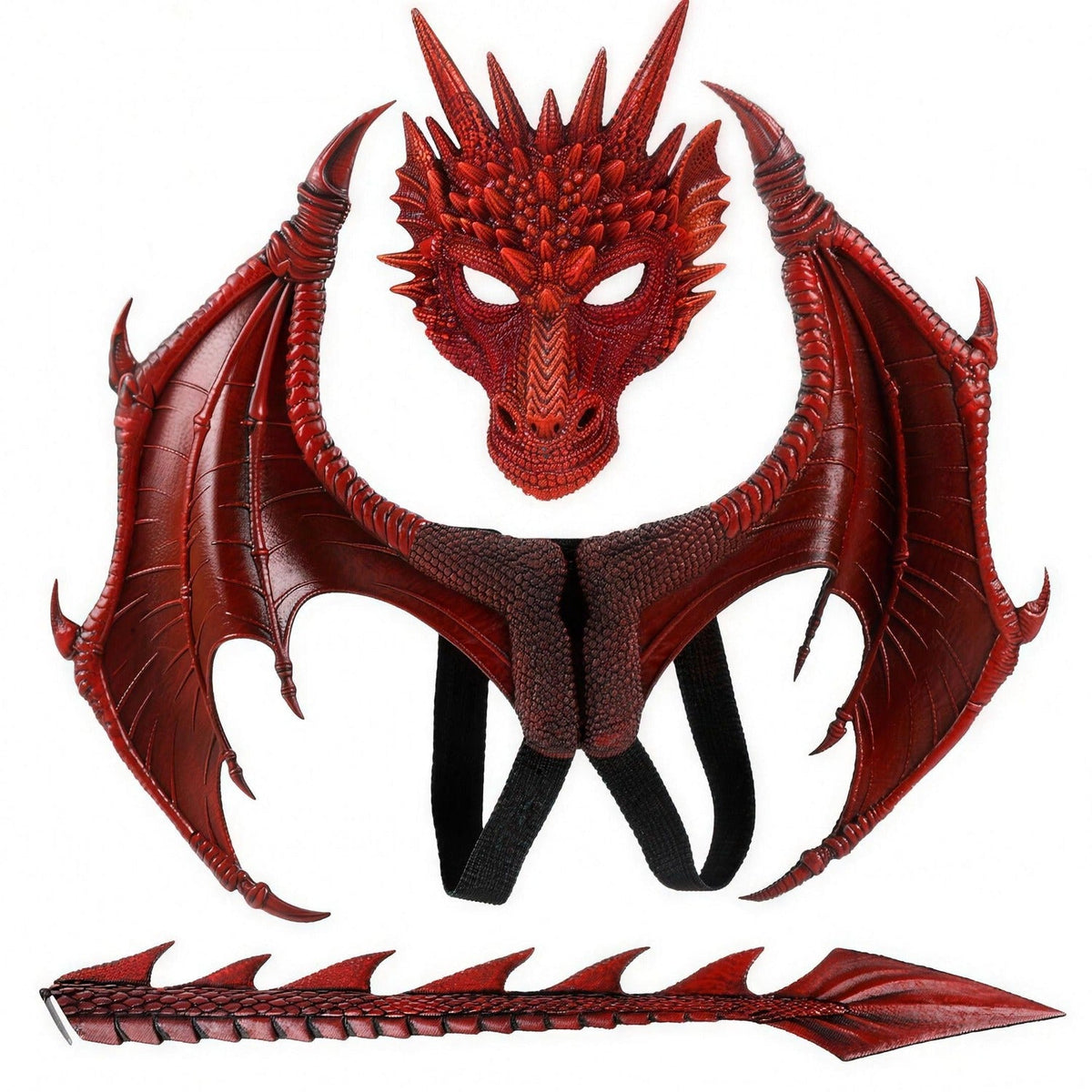 Ensemble cosplay dragon, vue de face avec masque et ailes