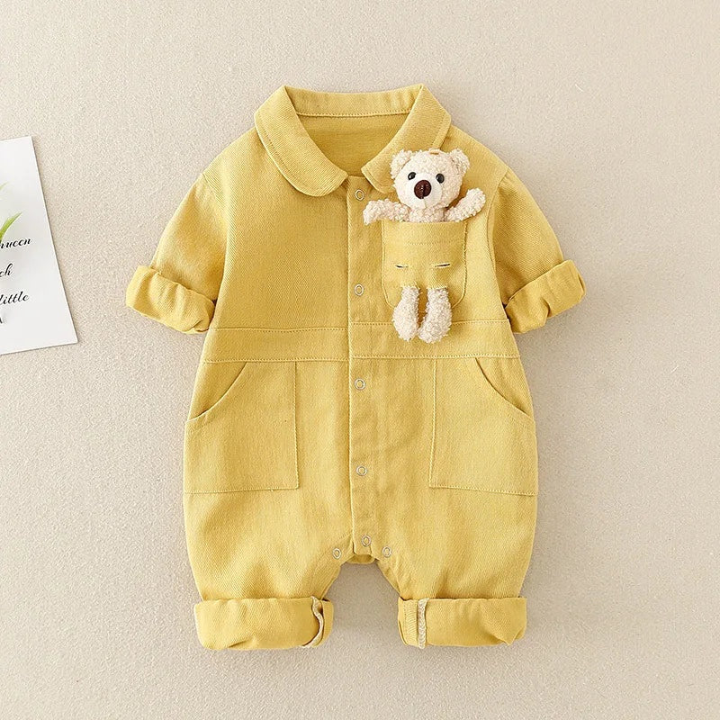 Salopette en jean bébé, coloris Jaune