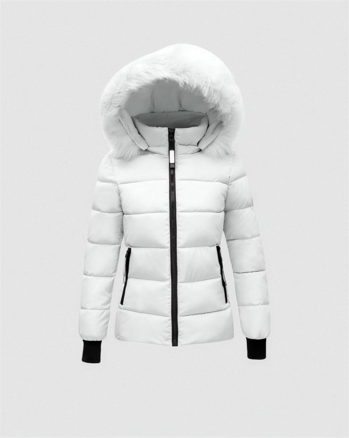 Doudoune femme capuche fausse fourrure - blanc