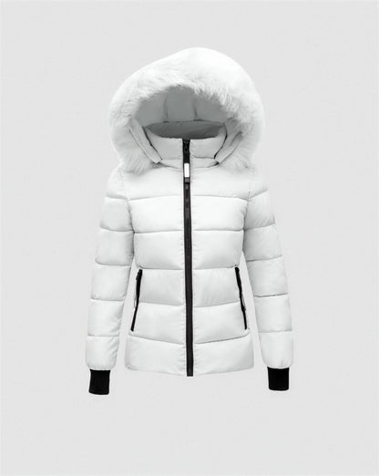 Doudoune femme capuche fausse fourrure - blanc