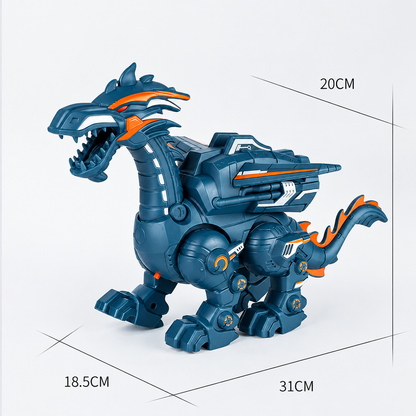 Dinosaure robot interactif posé sur une surface, vue d'ensemble en situation