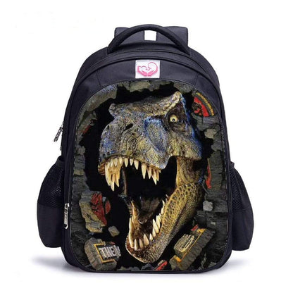 Sac à dos dinosaure 3D noir, vue de face