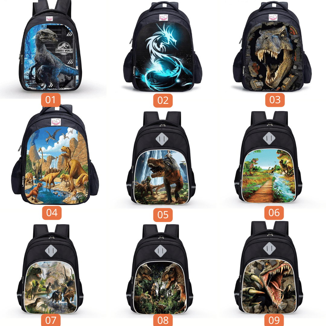 Sac à dos dinosaure 3D, vue de profil