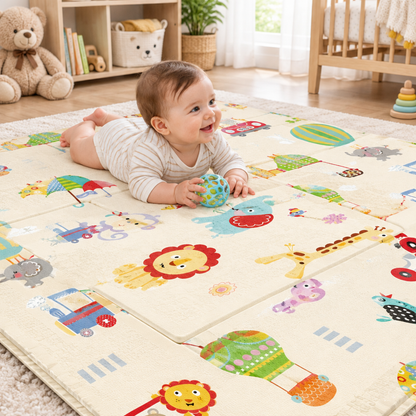 Bébé faisant du temps sur le ventre sur le tapis d'éveil beige dans une chambre d'enfant
