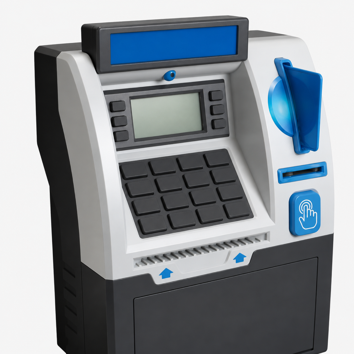 Gros plan sur le clavier numérique et le code secret de la tirelire ATM
