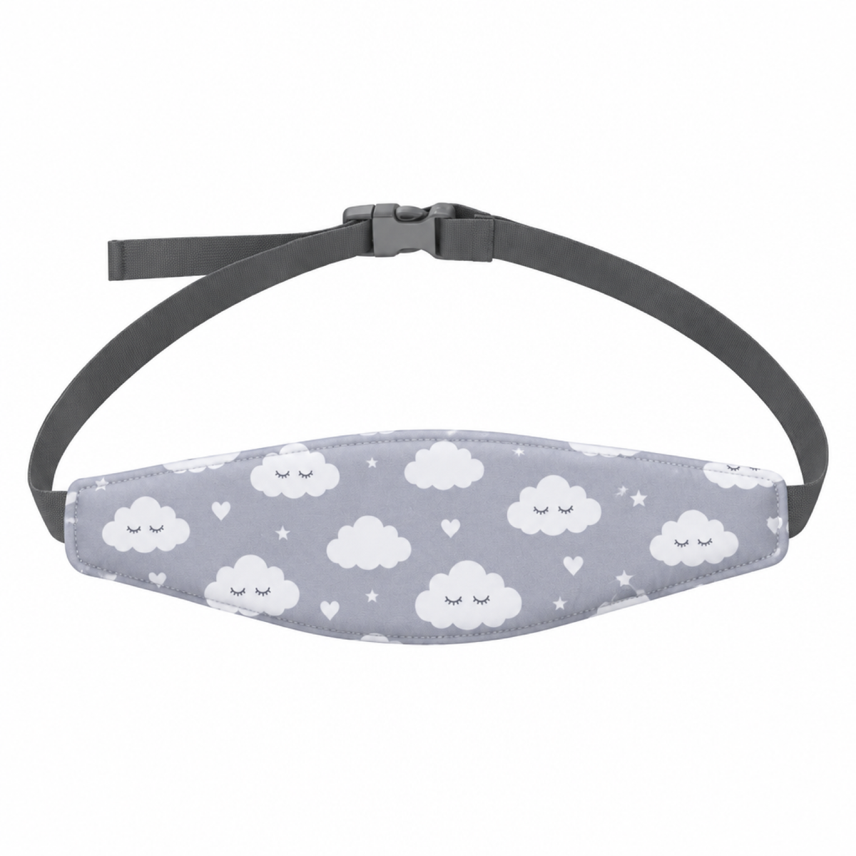 Appui-tête bébé imprimé nuages gris, avec boucle ajustable
