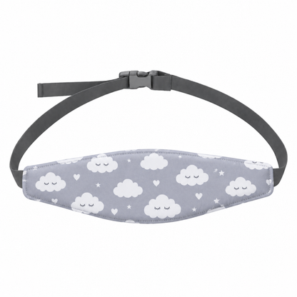 Appui-tête bébé imprimé nuages gris, avec boucle ajustable