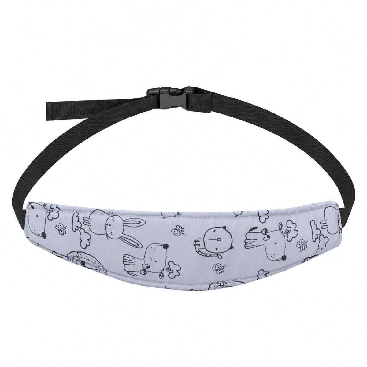 Appui-tête bébé imprimé dinosaure gris, sangle ajustable avec boucle