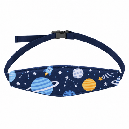 Appui-tête bébé imprimé espace et planètes bleu marine, avec boucle ajustable