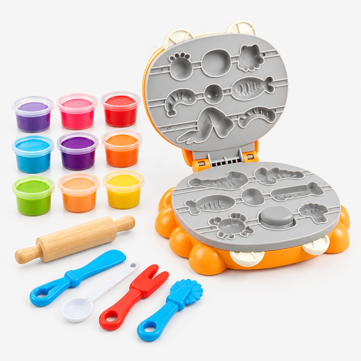 Kit de pâte à modeler 30 pièces avec moule grill en forme de crabe, 12 couleurs, pots et outils