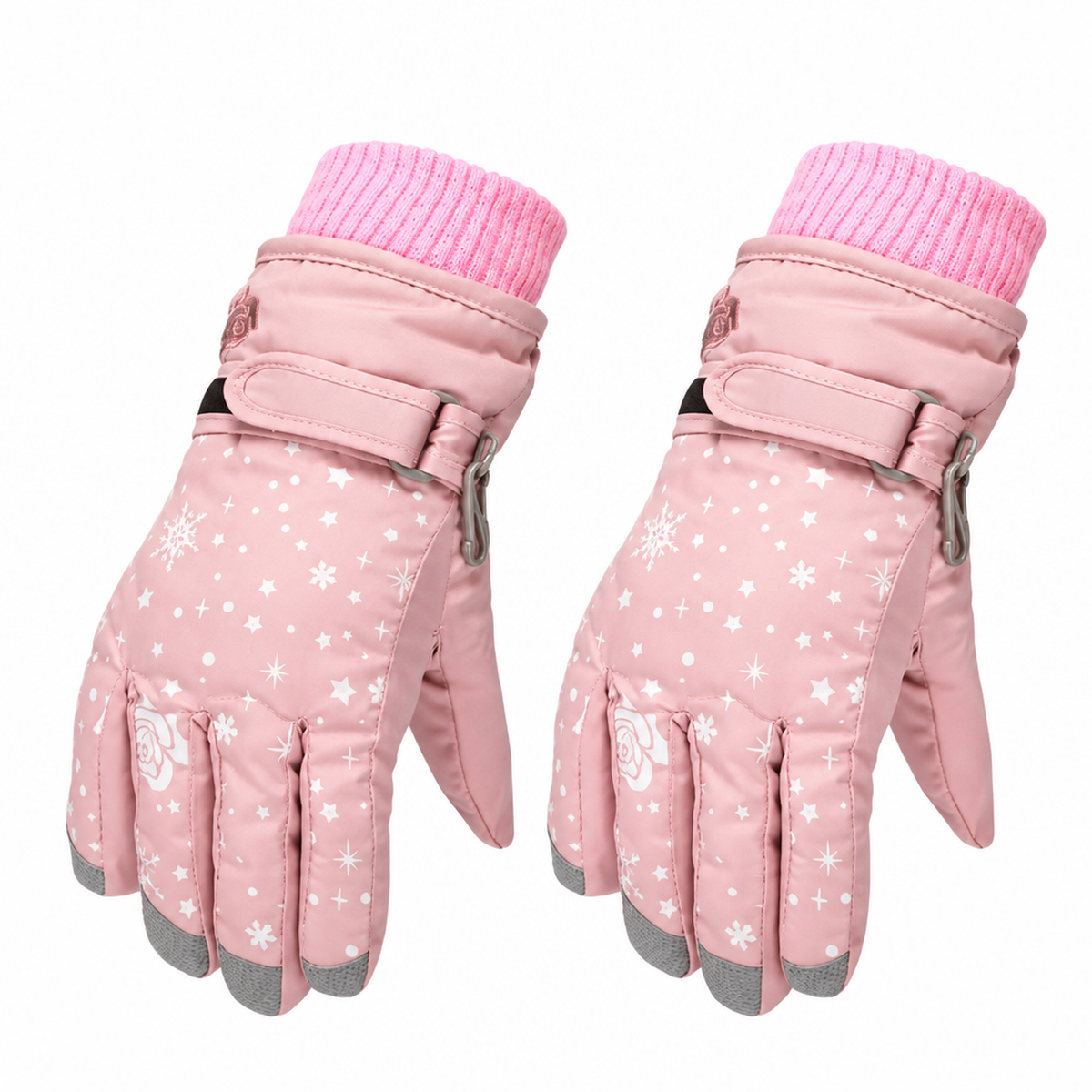 Gants de ski imperméables rose clair pour fille, photo produit en studio