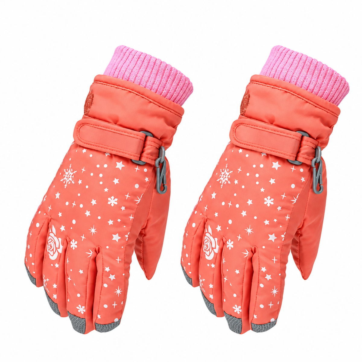 Gants de ski imperméables orange pour fille, photo produit en studio
