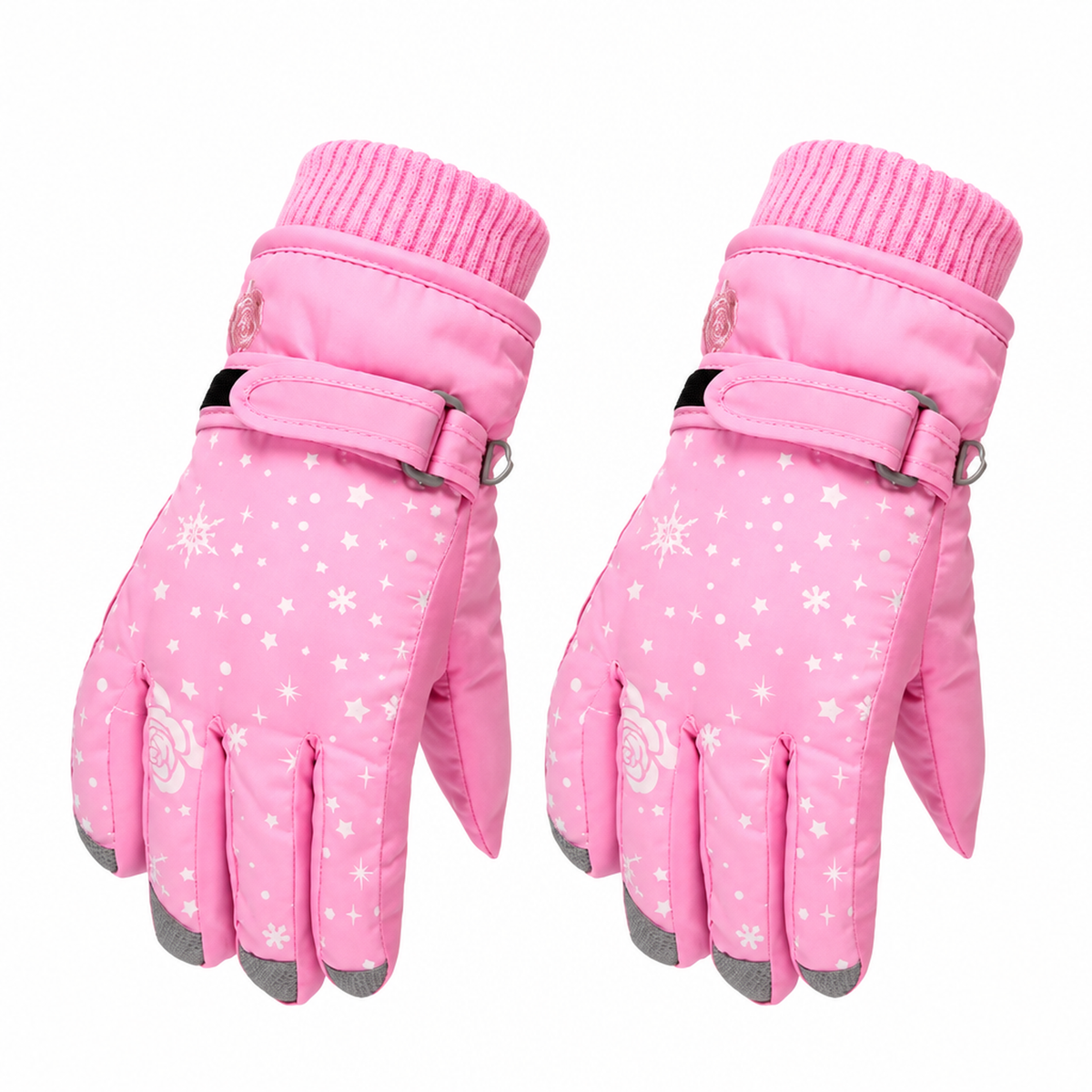 Gants de ski imperméables roses pour fille, photo produit en studio