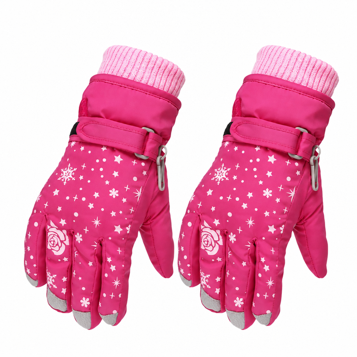 Gants de ski imperméables rose rouge pour fille, photo produit en studio