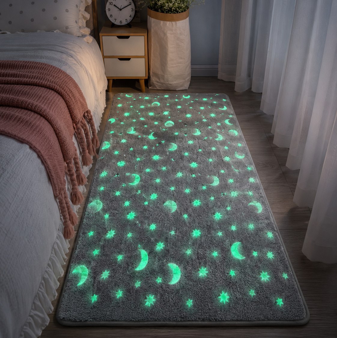 Tapis phosphorescent installé dans une chambre d'enfant