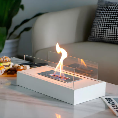 Cheminée bioéthanol en intérieur, flamme décorative