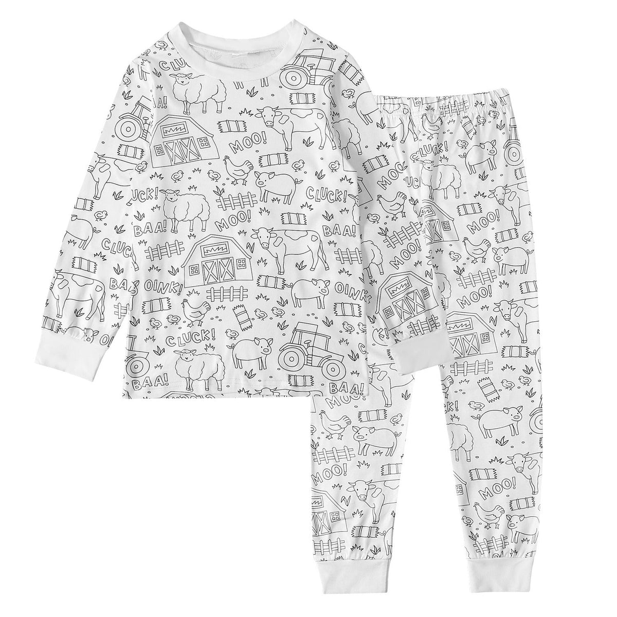 Pyjama à colorier enfant avec motif vierge animaux de la ferme à personnaliser